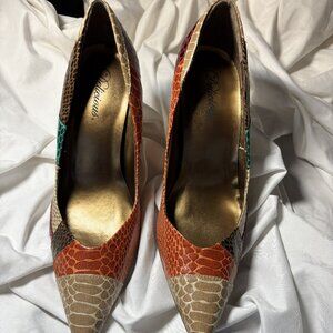 Delicious Multicolor Snakeskin Print Pointed Toe Stiletto Heels – Size 8.5